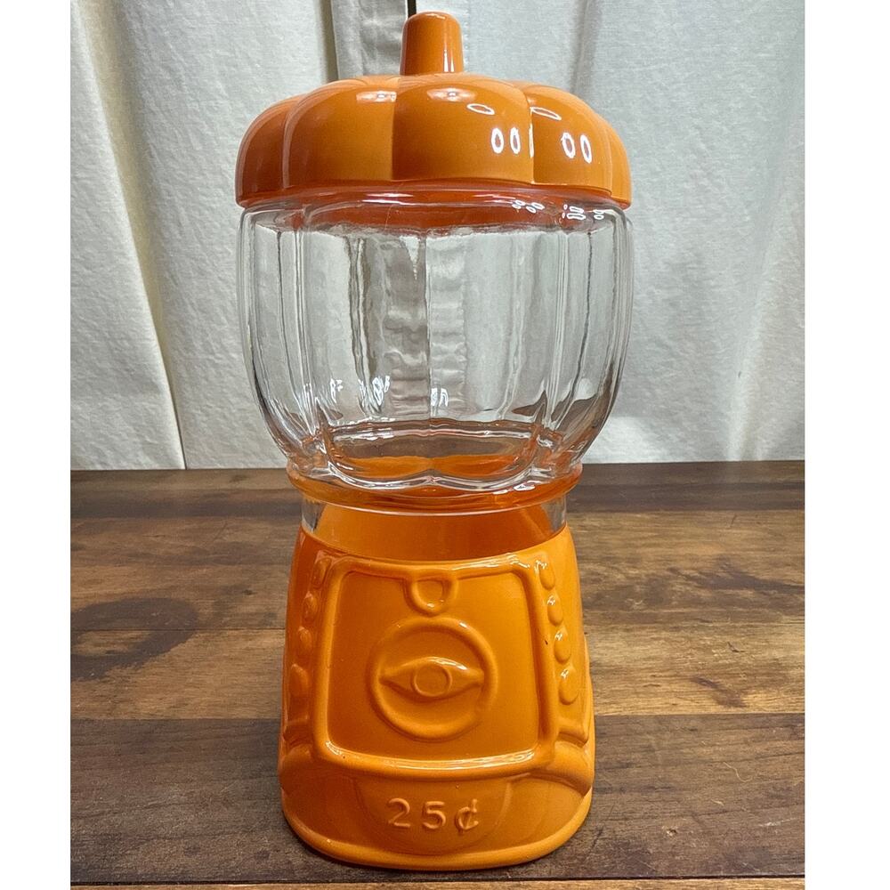 Halloween Orange Glass Pumpkin Gumball Machine Candy / Snack Dish Fall Décor